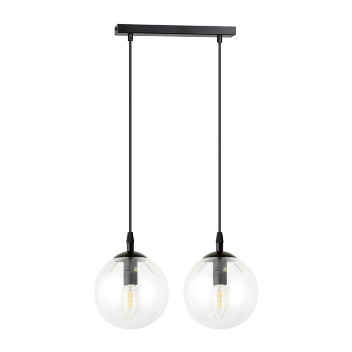 Lampada a sospensione COSMO in acciaio nero e vetro trasparente