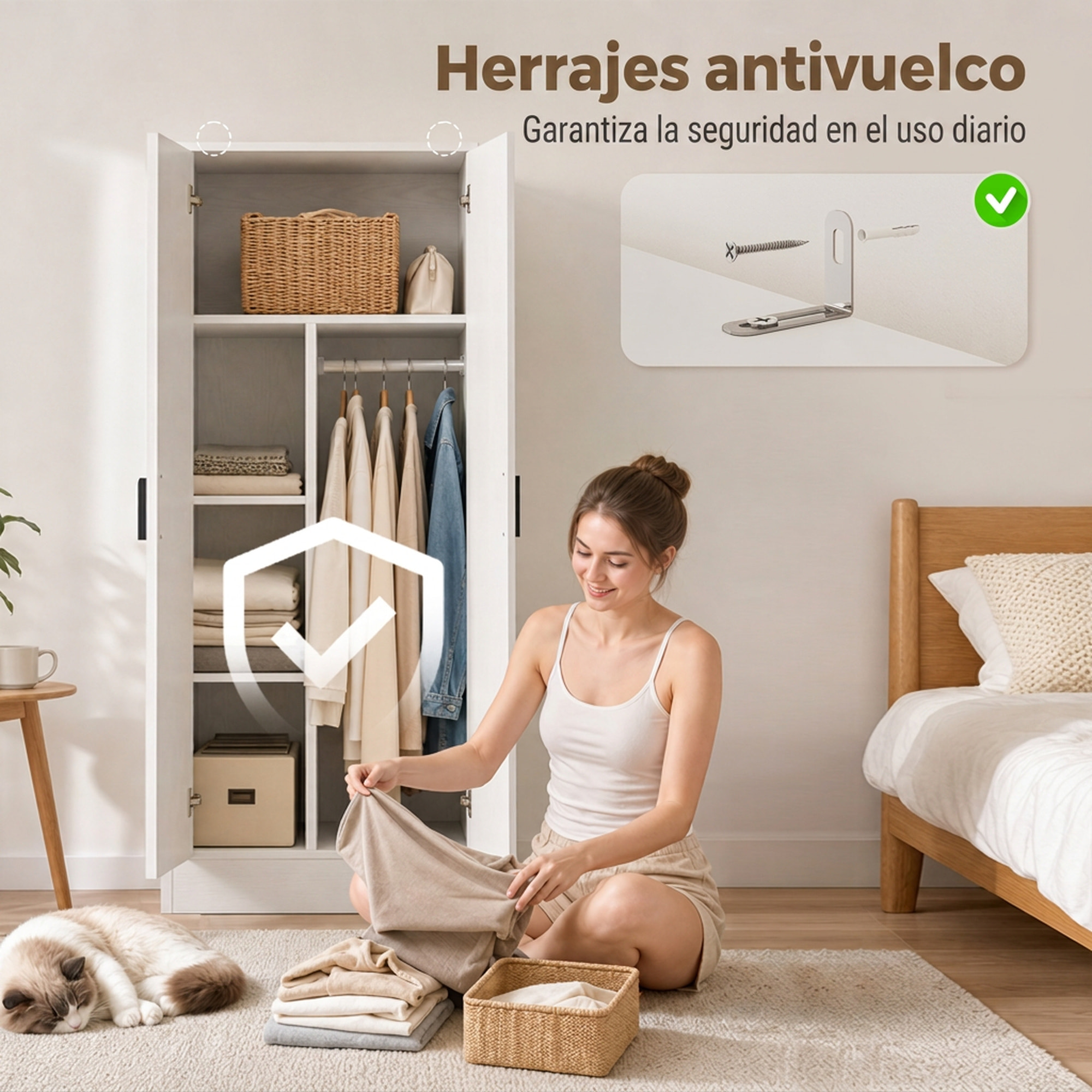 HOMCOM Armario Dormitorio Moderno, Armario Ropero con Barra para Colgar, Estantes, 70x37x164 cm, para Salón, Entrada, Blanco