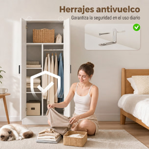 HOMCOM Armario Dormitorio Moderno, Armario Ropero con Barra para Colgar, Estantes, 70x37x164 cm, para Salón, Entrada, Blanco