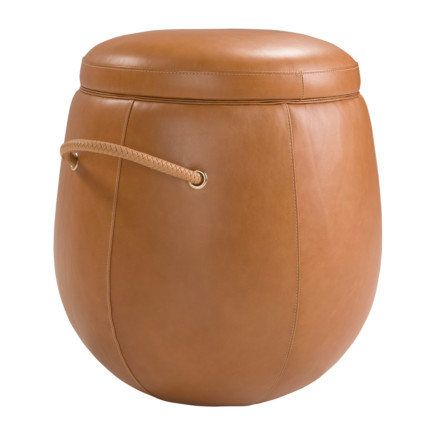 Puff Angel Cerdá con asiento tapizado en piel de origen vacuno en camel 52x52x57cm