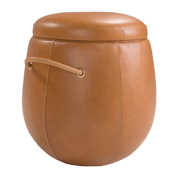 Puff Angel Cerdá con asiento tapizado en piel de origen vacuno en camel 52x52x57cm