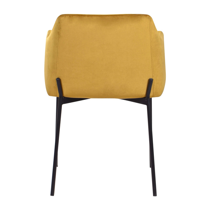 Fauteuil jaune moutarde en velours et pieds en métal noir - Glam