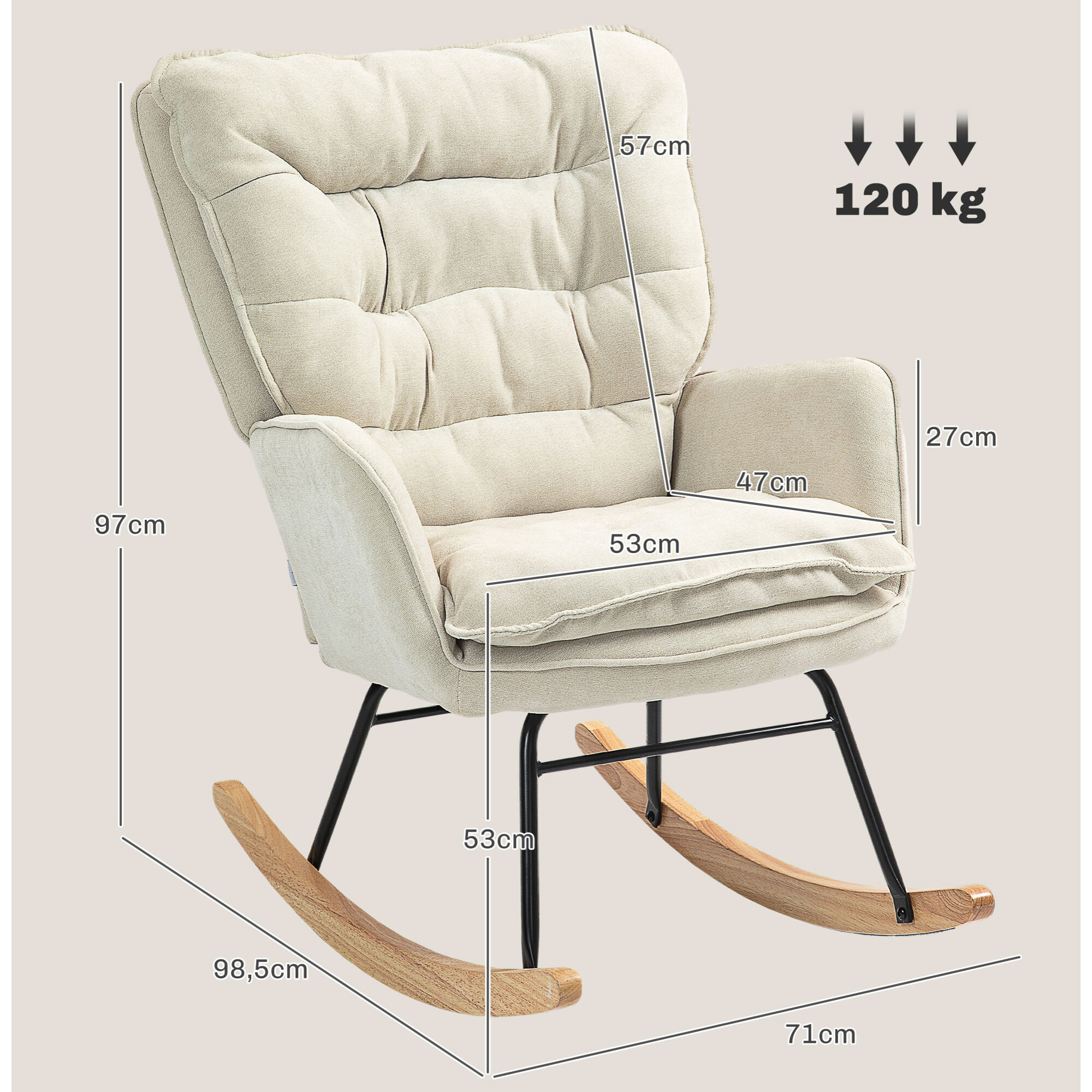Mecedora Tapizada en Chenilla Silla Mecedora con Patas de Madera de Haya y Reposabrazos Mecedora para Lactancia Carga 120 kg para Dormitorio Salón Beige