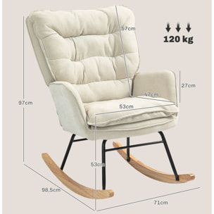 Mecedora Tapizada en Chenilla Silla Mecedora con Patas de Madera de Haya y Reposabrazos Mecedora para Lactancia Carga 120 kg para Dormitorio Salón Beige