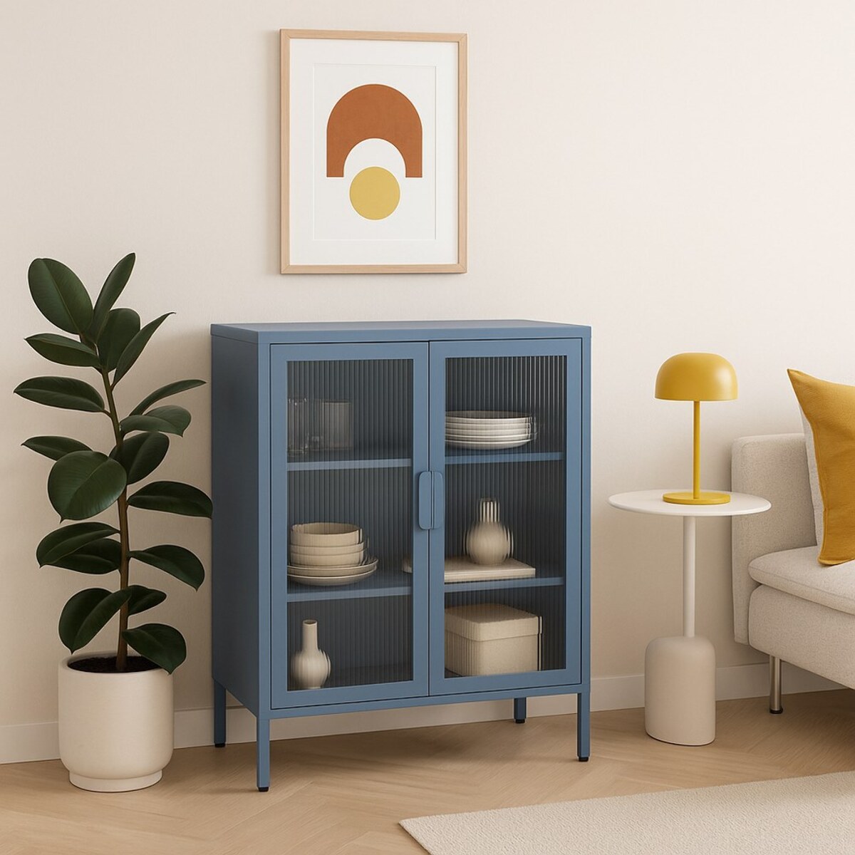 Vetrina in metallo 2 ante con ripiani 80x38x100h cm blu - Pop