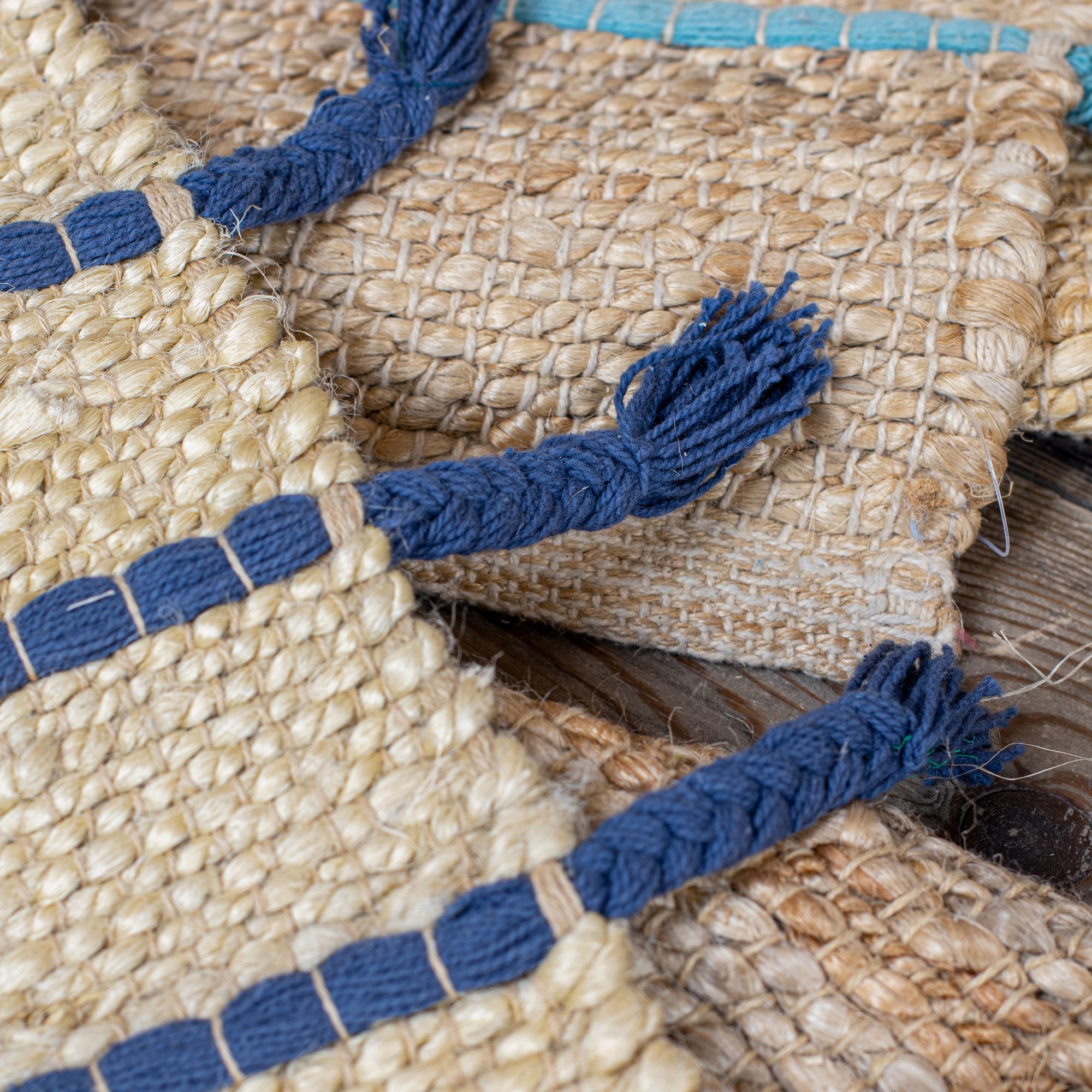 Tapis en jute et coton bleu 60x80cm DIDIM