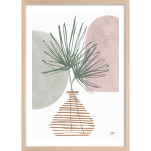 Affiche fleurs Feuille en éventail Affiche + cadre en bois - Chêne