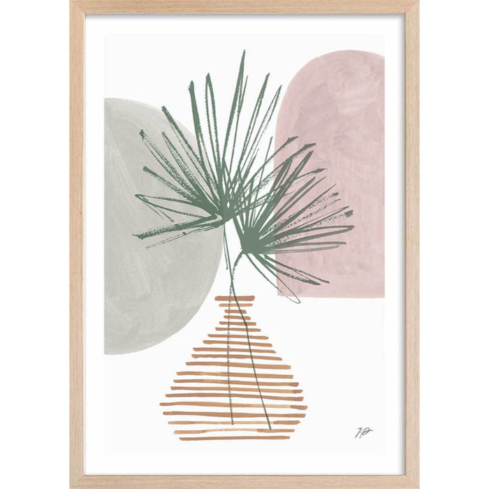 Affiche fleurs Feuille en éventail Affiche + cadre en bois - Chêne