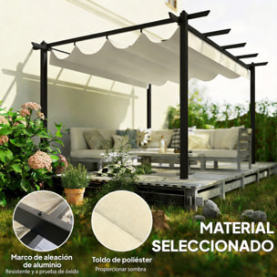 Pérgola de Jardín 4x3 m con Techo Retráctil, Cenador de Jardín con Estructura de Aluminio, UPF30+, Orificios de Drenaje, Pabellón para Exterior, Patio, Terraza, Crema