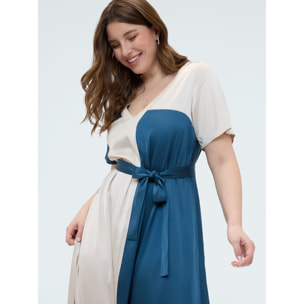 Fiorella Rubino - Vestido en raso stretch con cinturón - Petrol Blue