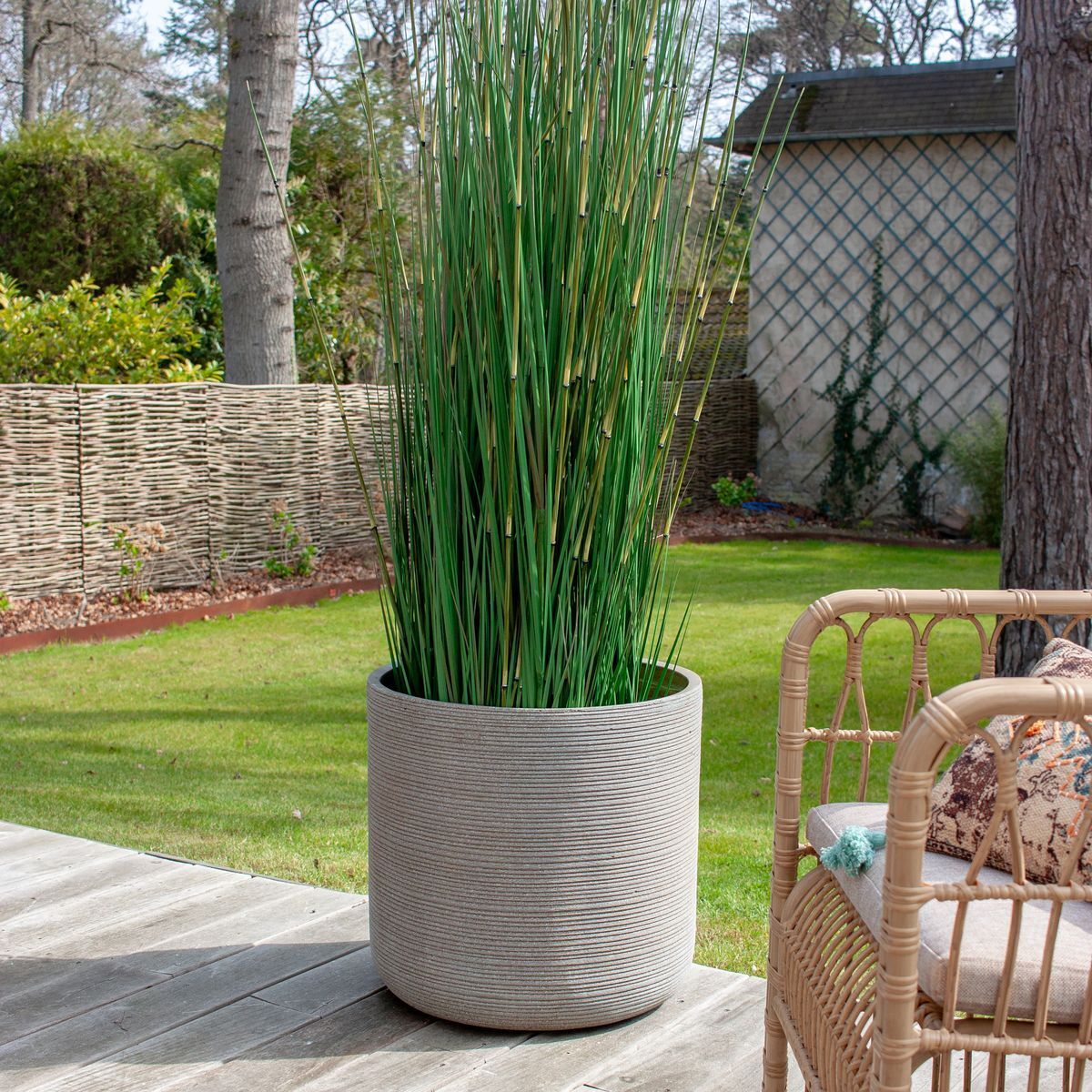 Set de 2 pots ronds en terre d'argile taupe 38/45cm