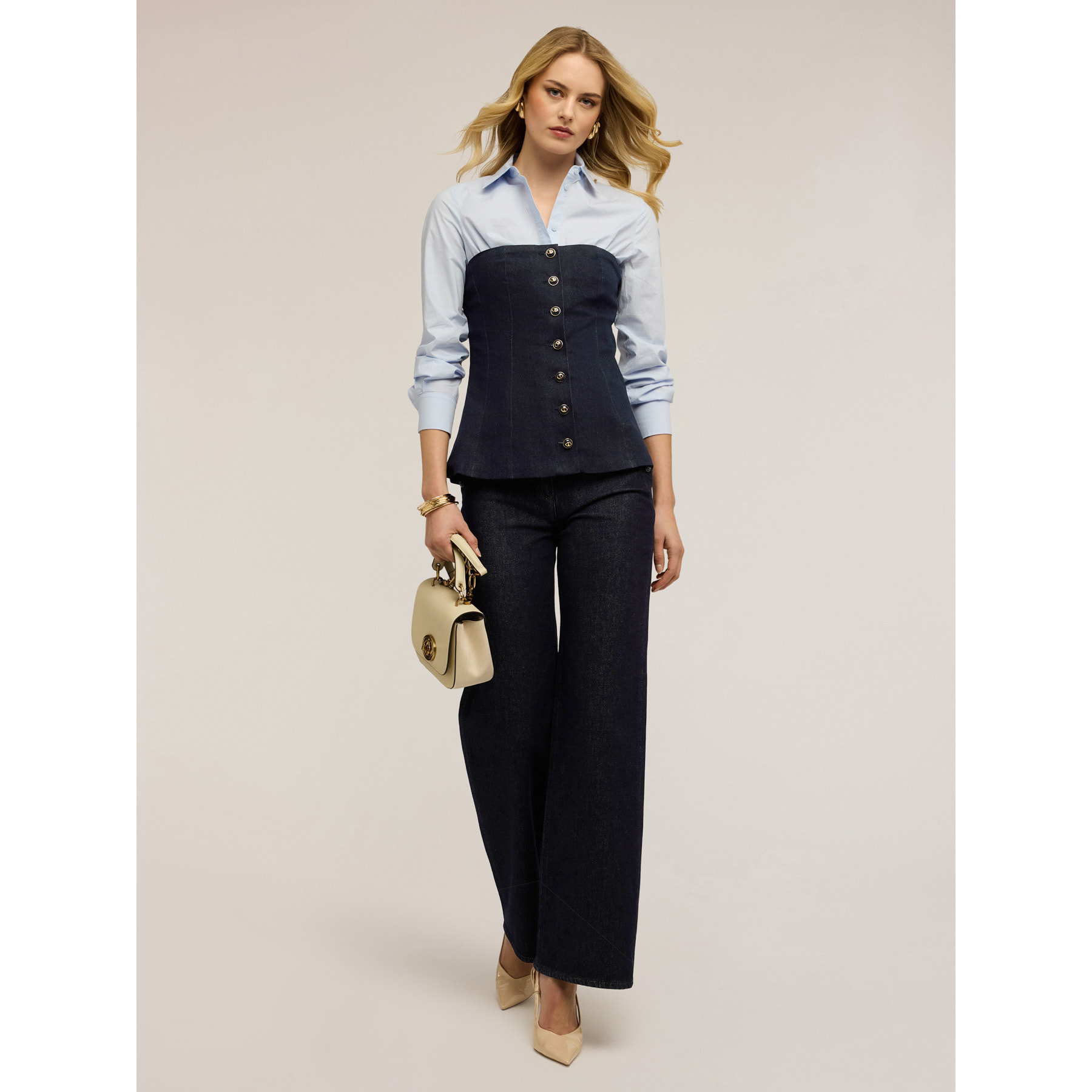 Motivi - Top bustier in denim con bottoni - Blu