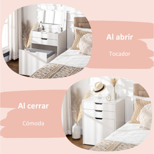Tocador de Maquillaje con Taburete Oculto y Espejo Abatible, Mesa de Maquillaje con Cajón y 7 Compartimentos, Taburete Acolchado con Almacenamiento, para Espacios Reducidos, Vestidor, Blanco