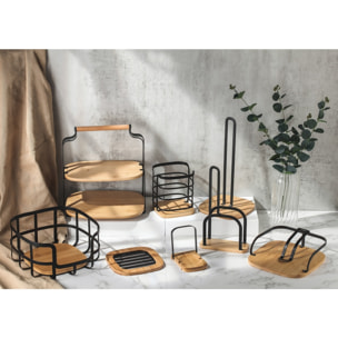 Soporte para servilletas de metal y Bambú en color negro