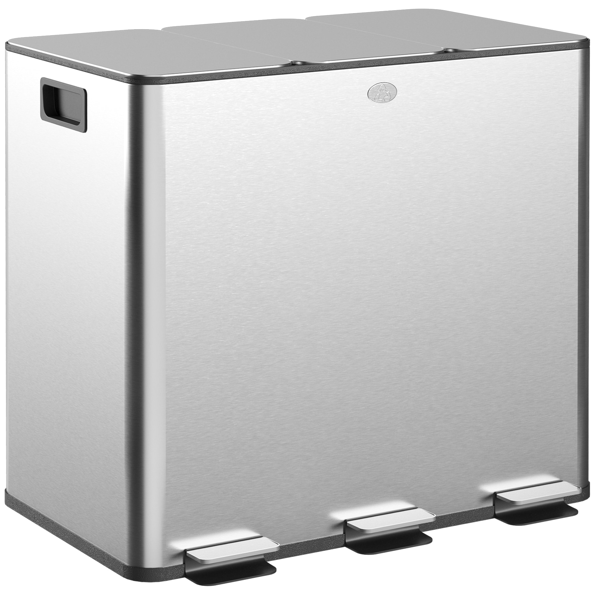 Cubo de Basura de Cocina con 3 Compartimentos 3x15L Papelera de Cocina de Acero Inoxidable con Pedales Tapas de Cierre Suave y Cubo Extraíble para Dormitorio Oficina Salón Plata