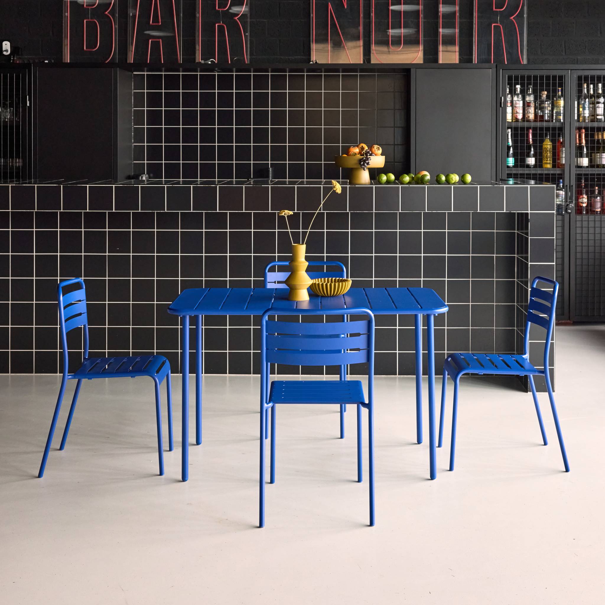 Table de jardin métal + 4 assises AMÉLIA