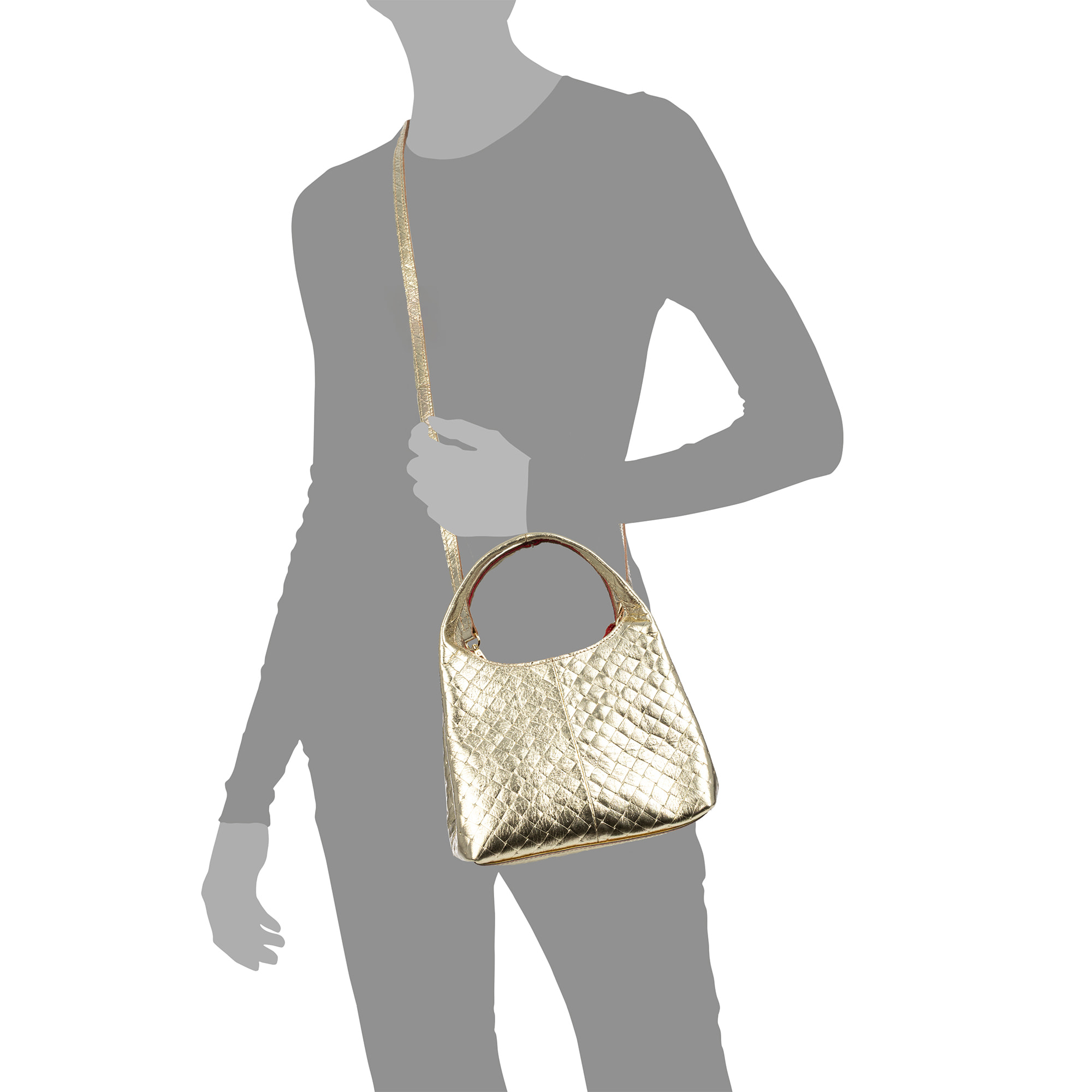 Aversa borsa a tracolla donna. Pelle scamosciata autentica con incisione intrecciata e finitura lucida.