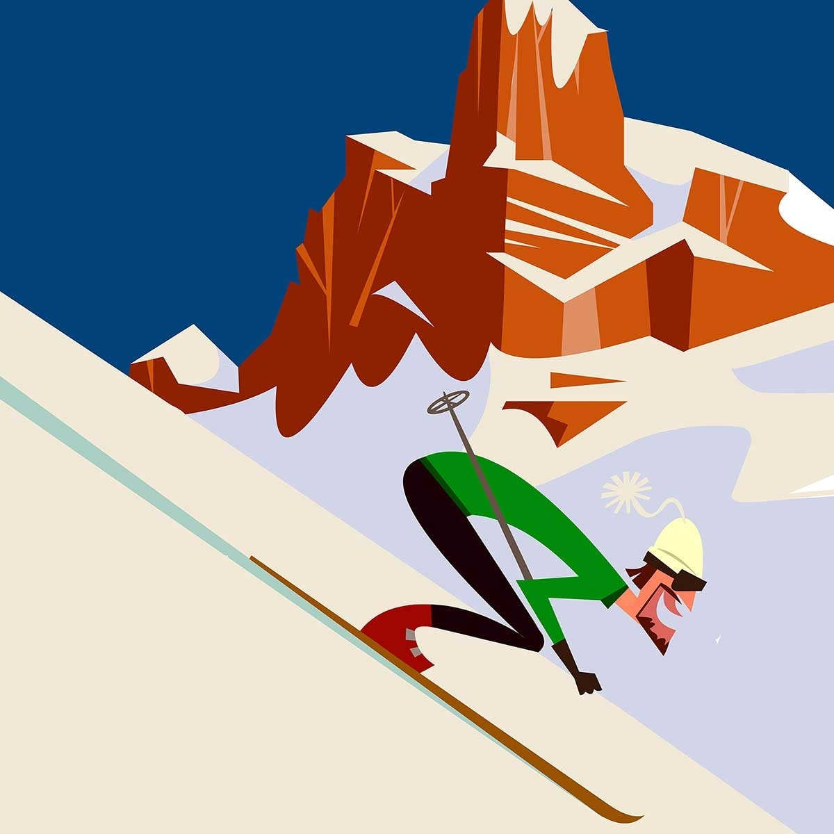 Poster ski et dolomites Affiche sous cadre bois