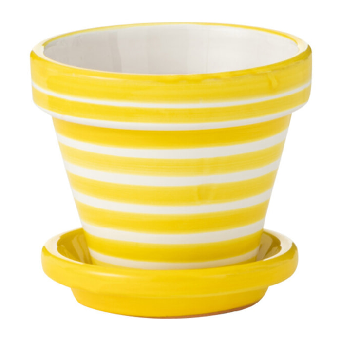 J-Line cache-pot Granada Stripes Handmade + Painted - céramique - jaune - extra small - Ø 17 cm
