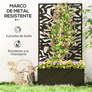 Jardinera Exterior Grande de Metal Jardinera con Pantalla de Privacidad de Hojas Sólidas Decorativas Jardinera de Pared o Independiente para Patio Terraza 61x23x113 cm Negro