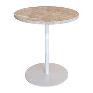 MEUBLE D'APPOINT PLATEAU TRAVERTIN BEIGE PIED MÉT AL BLANC 40X40X45 TRAVI