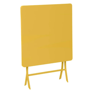 Table de jardin pliante carrée "Greensboro" jaune moutarde 2 places en acier traité époxy
