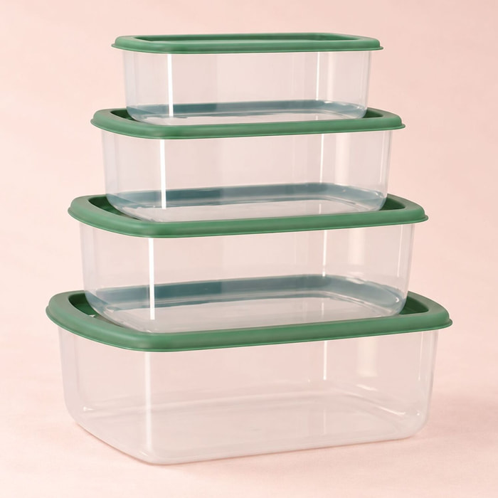 Lot de 4 boîtes de conservation en plastique vert