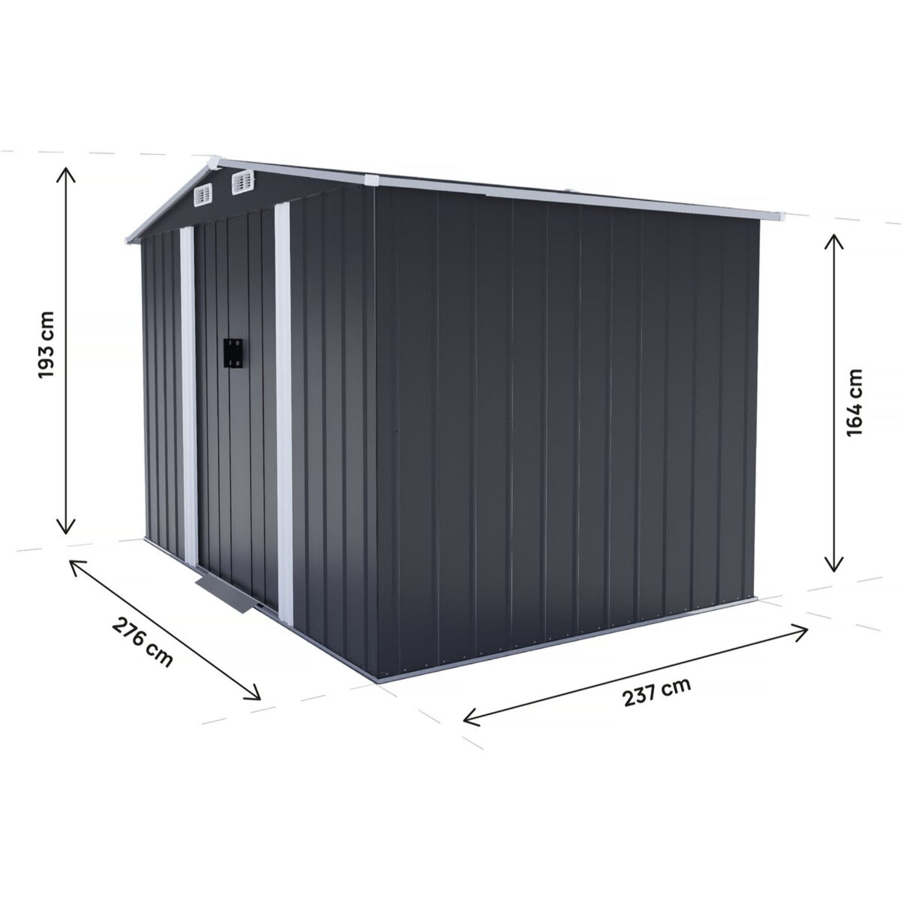Abri de jardin métal avec porte coulissante "Boston" - 6,54 m² - Gris
