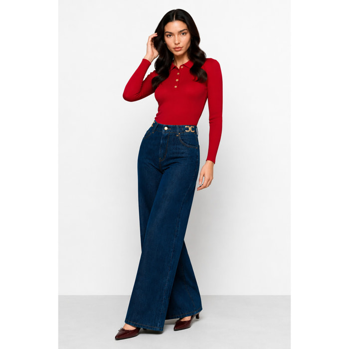 Kocca - Jeans da donna a vita alta e gamba larga con catene Donna