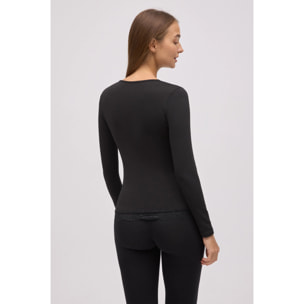 Maglietta termica con scollo a V e pizzo nero