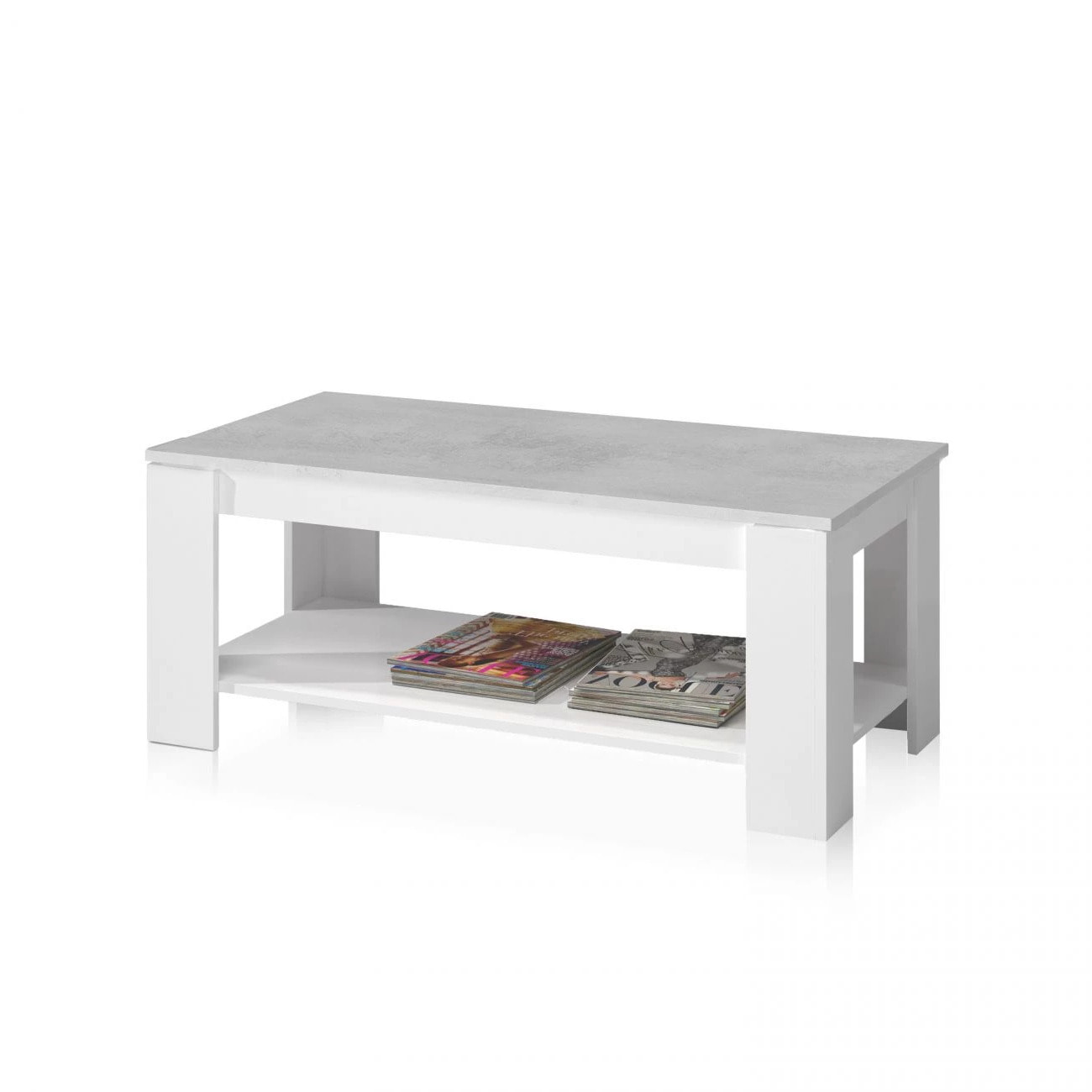 Mesa de centro elevable Ambit Blanco Artik (Blanco Mate) - Gris Cemento