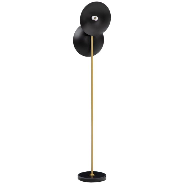 Lampadaire disques noir design contemporain H. 160 cm mât métal doré base marbre noir