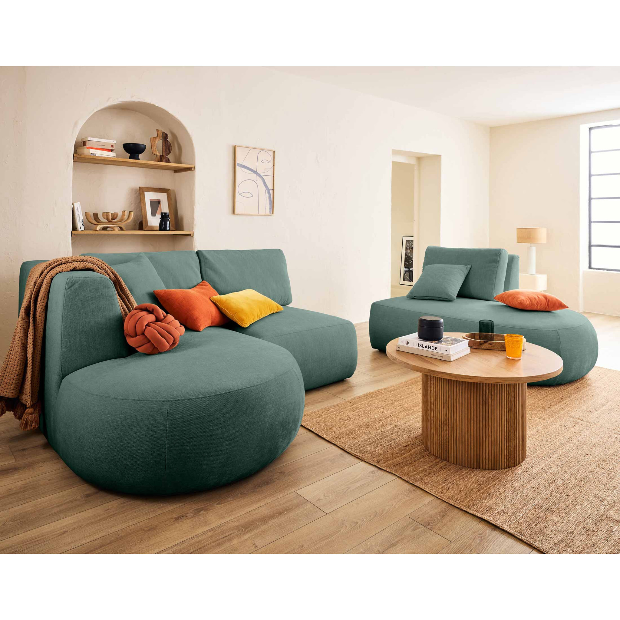 Santorini - module d'assise sans accoudoirs - en tissu texturé - Vert