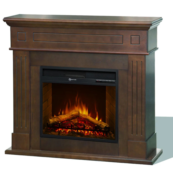 Cambridge - Camino Elettrico da Terra con Effetto Fiamma 110x100x36 cm In Legno Noce