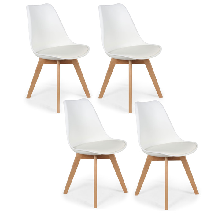 Chaise Scandinave Coque Rembourree Blanc - Lot De 4