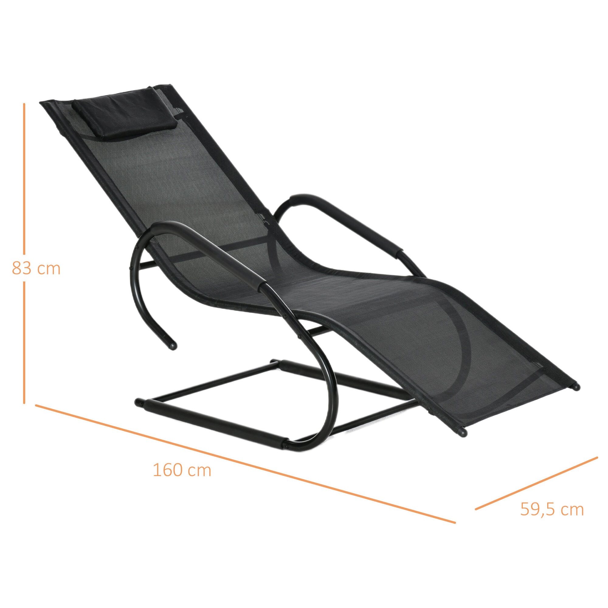 Tumbona de Jardín Ergonómica con Reposacabezas y Reposapiés 59,5x160x83 cm Negro