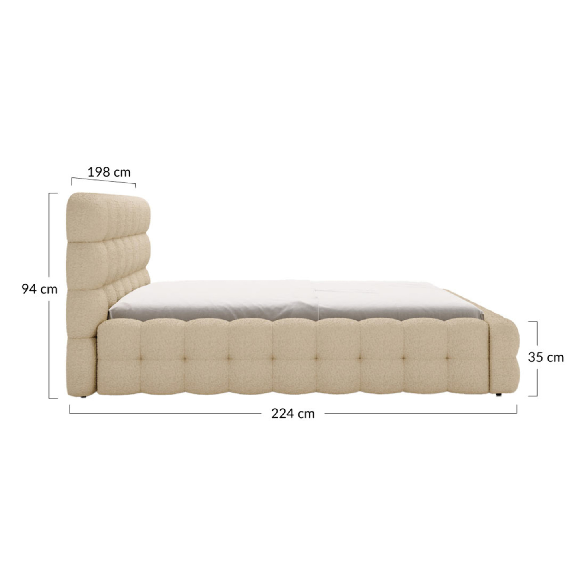 Darling - lit coffre - 180x200 cm - sommier inclus - en tissu bouclette - Beige