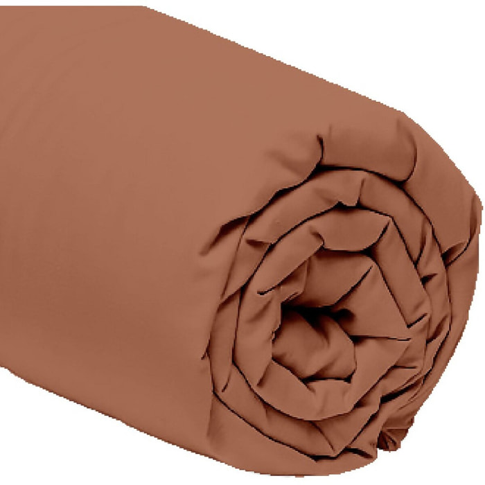 Drap Housse - 100%percale De Coton 80 Fils/cm2-bonnet 30cm-uni Terracota