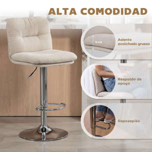 Juego de 2 Taburetes de Bar Giratorios, Taburetes Altos de Cocina Tapizados de Lino con Altura Ajustable 64-86 cm, Respaldo, Reposapiés, Asiento Acolchado y Base de Acero, Beige