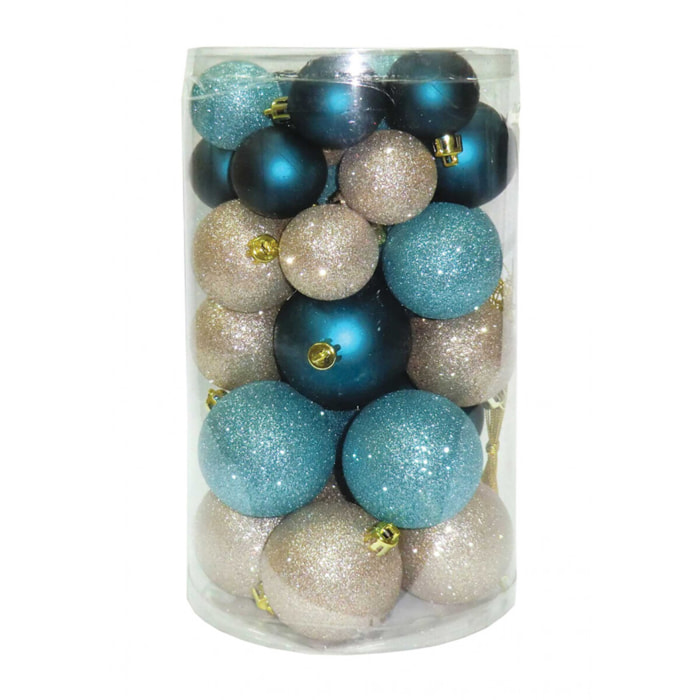 Coffret de 30 boules or et bleu