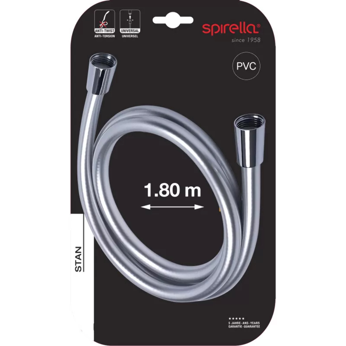 Flexible de douche PVC anti-torsion – 1,80 m – Connexion universelle F 1/2 – ACS