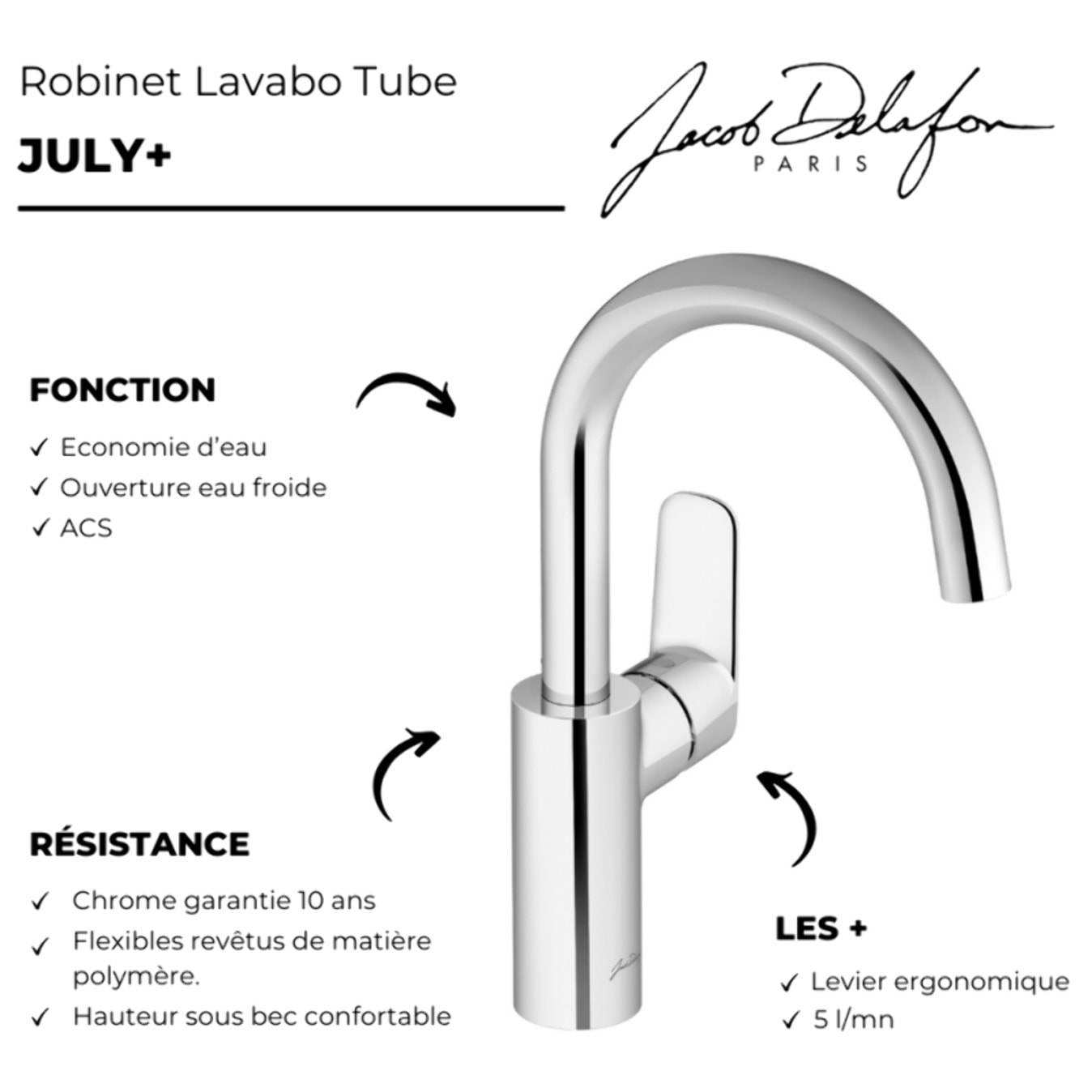 Mitigeur lavabo tube July+ avec vidage Chromé