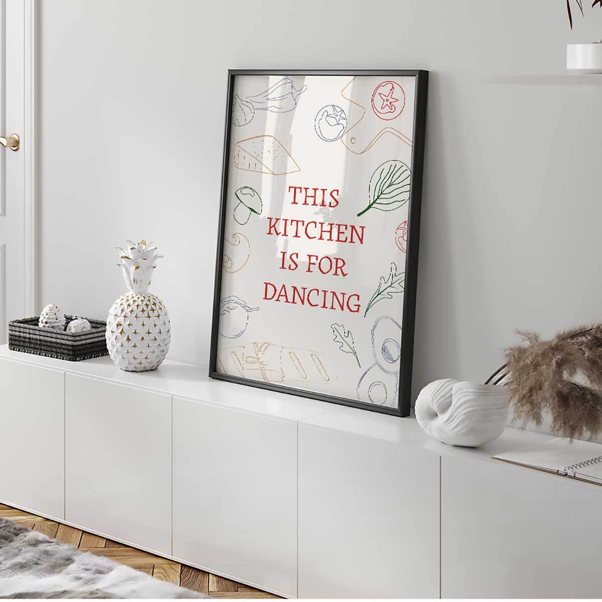 Affiche encadrée kitchen is for dancing Affiche + cadre en métal - Noir