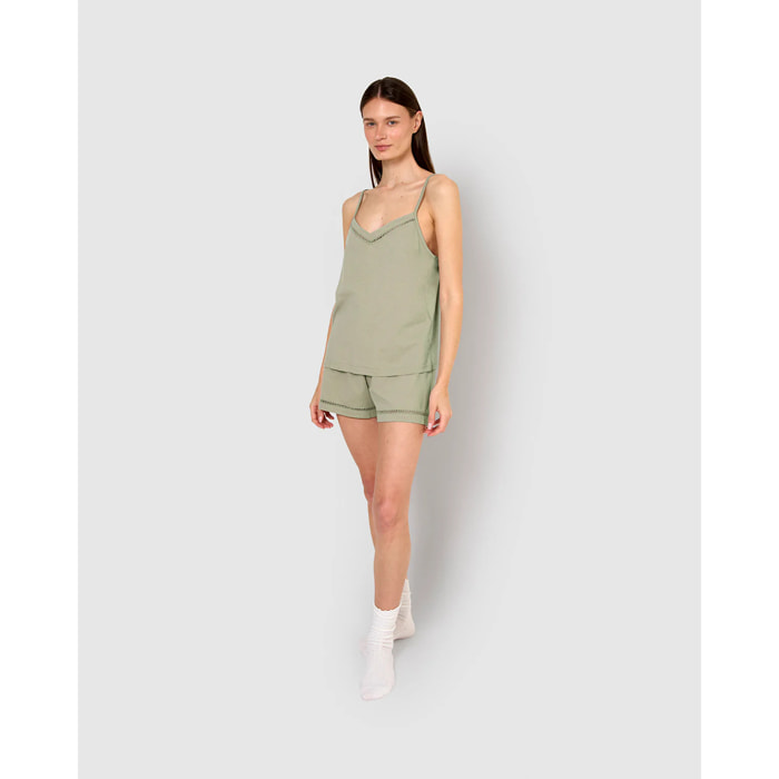 Pijama corto algodón vainica tirante verde cacería