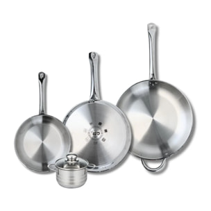 Ensemble de 3 Poêles de cuisson 24, 28 et 32 cm et 1 faitout 12 cm Elo Profi Brillant