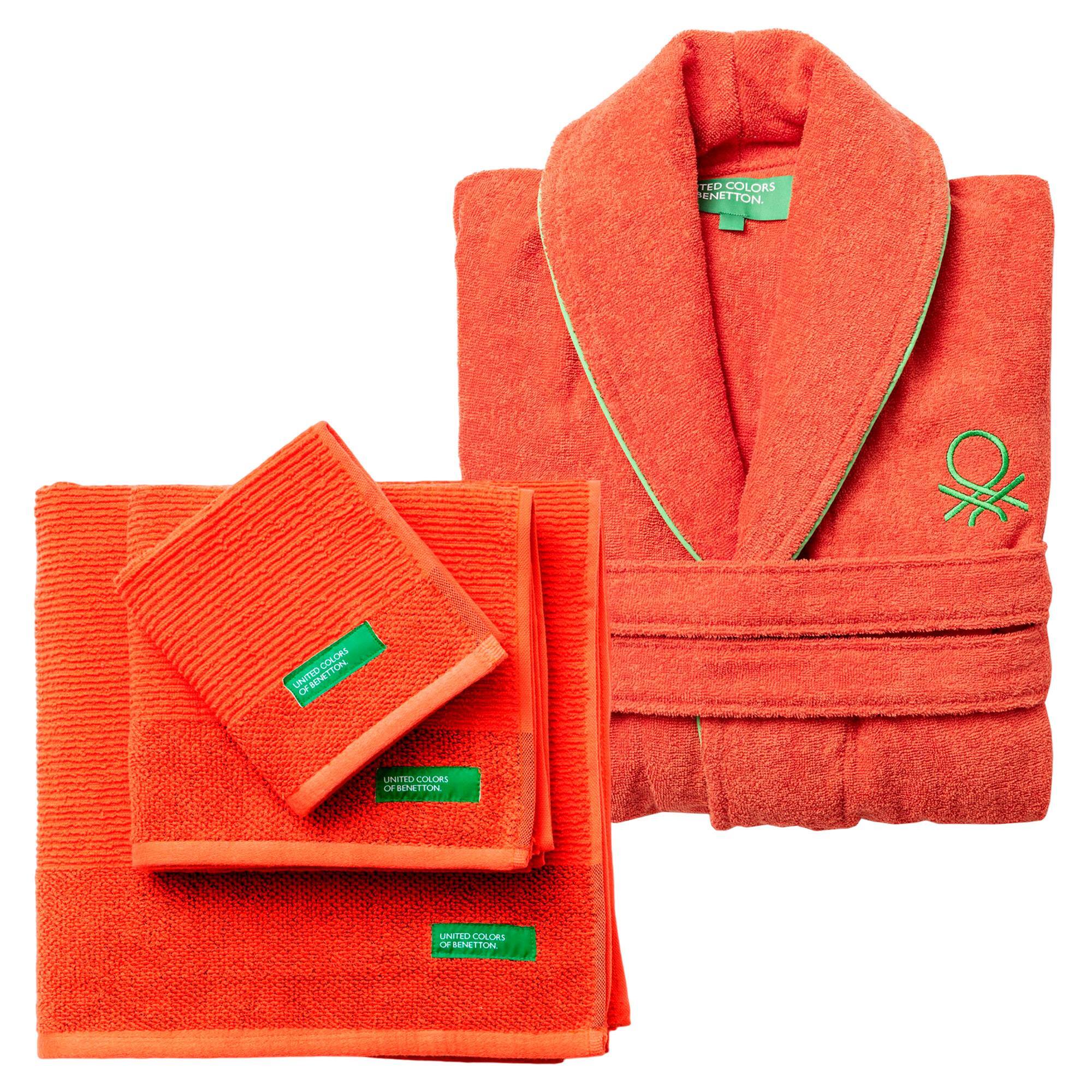 Albornoz algodón + set 3pc toallas de baño 'rainbow' en naranja