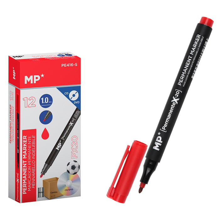 PACK 12 MARCADORES PERMANENTES CD PUNTA MEDIA ROJO