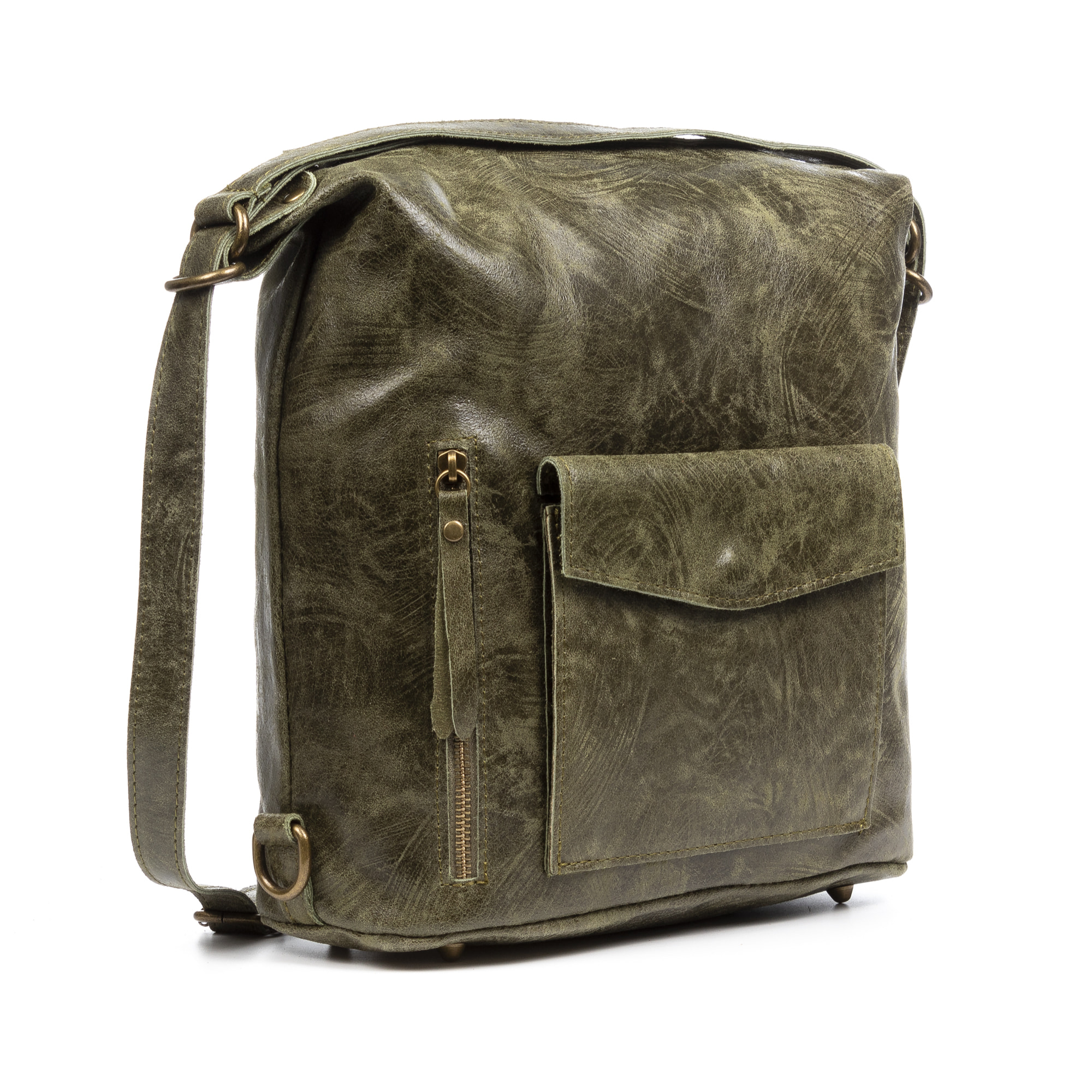 FIRENZE ARTEGIANI Borsa Zaino Donna Irene. Vera Pelle Scamosciata Stone Washed Made in Italy 31x13x32 Cm. Colore: verde scuro