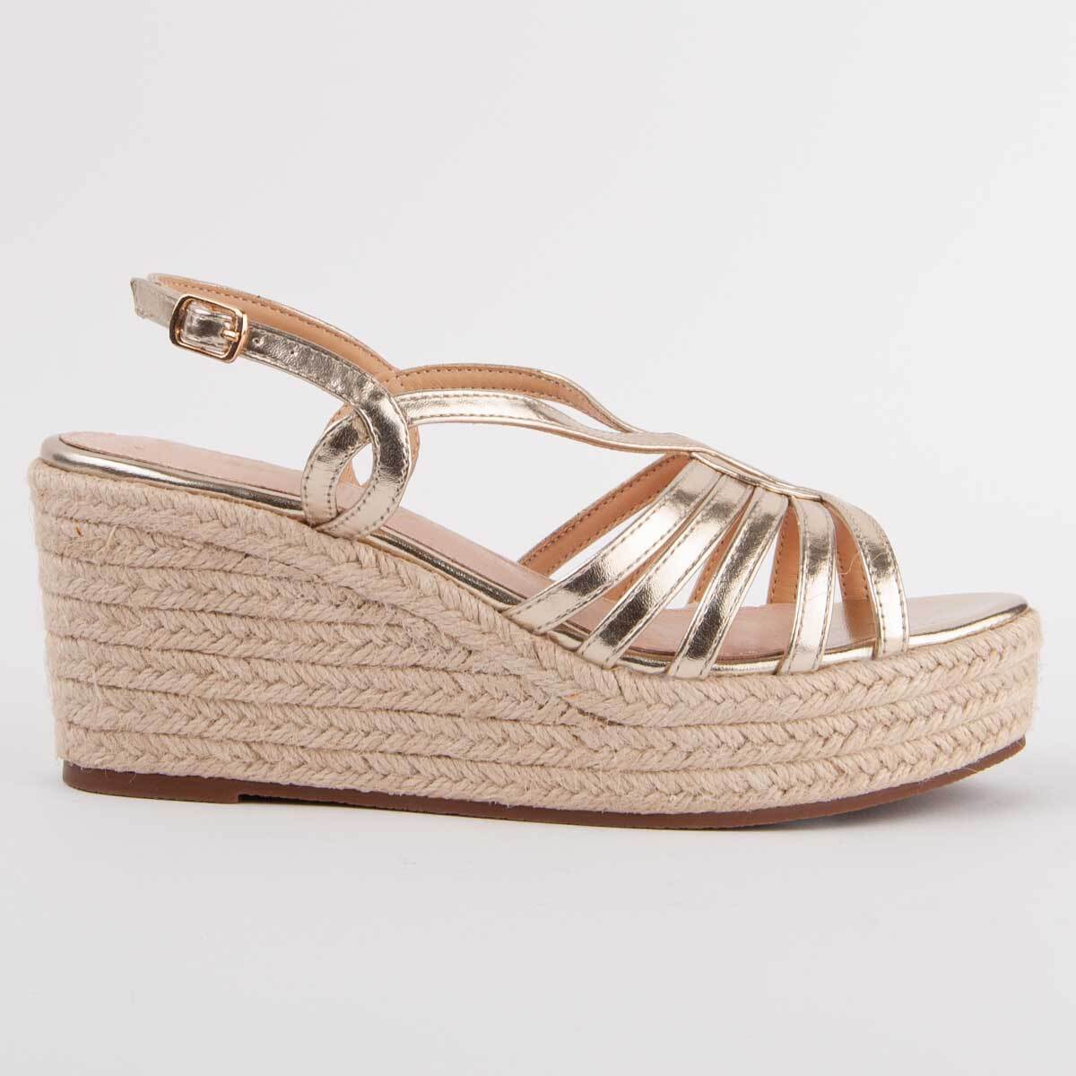 Sandalia De Cuña - Dorado - Altura: 8 Cm