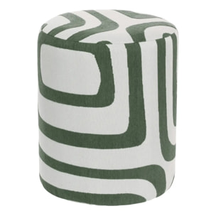 Pouf Rond Delor Vert Cèdre et Blanc 30x36 cm